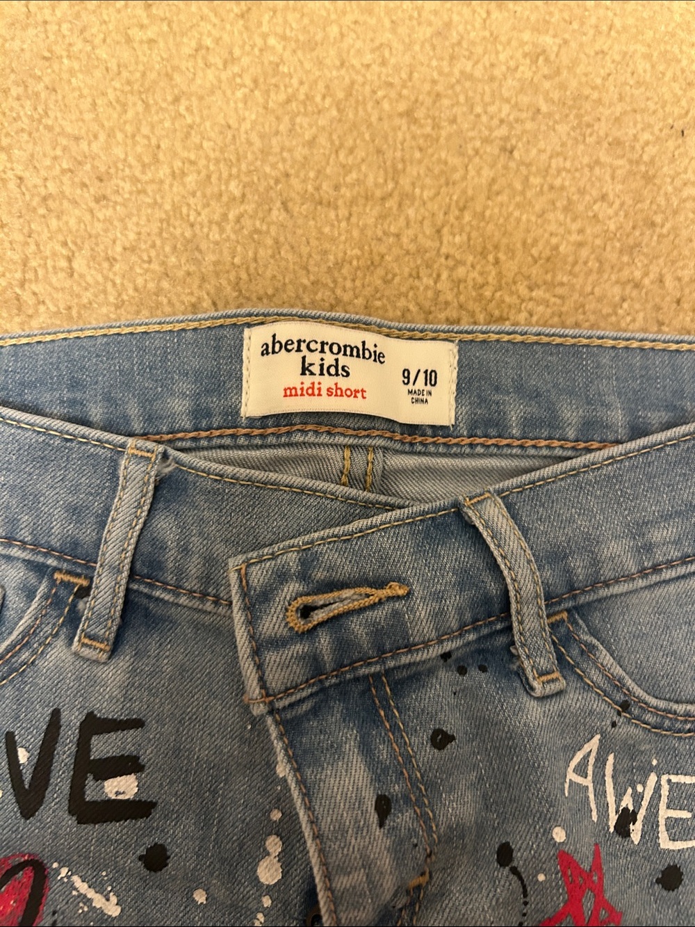 Abercrombie Kids Light Blue Painted Denim Kid’s Shorts - Picture 2 of 3